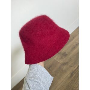 DAVID & YOUNG Bell Angora Rabbit Womens Red Hat Bucket Wide Brim Winter fuzzy